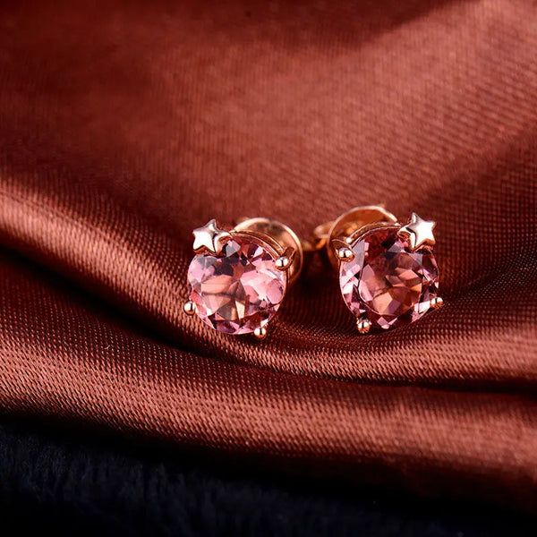 18K Rose Gold Natural Tourmaline Earrings Stud Earrings, 0.60ctw Women's