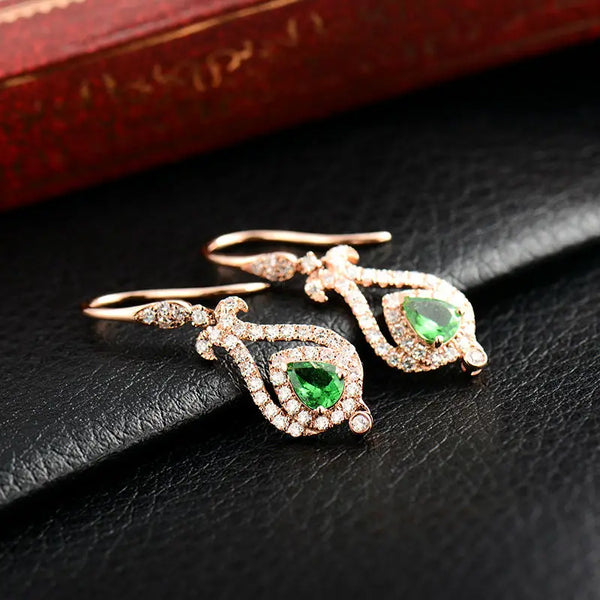 18K Rose Gold Tsavorite Gemstone Pear Earrings for Women