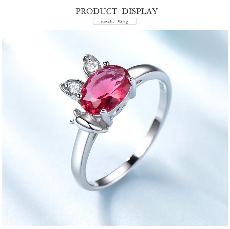 Sterling Silver 0.60ctw Nano Ruby Ring Rabbit Design, for Women