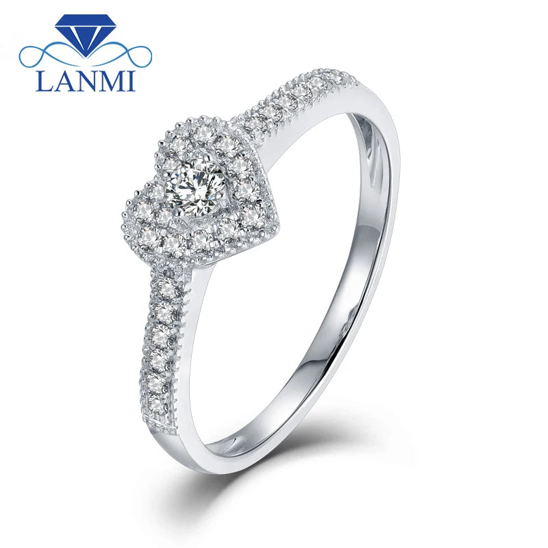 18K White Gold Real Diamond Heart Wedding Ring for Women