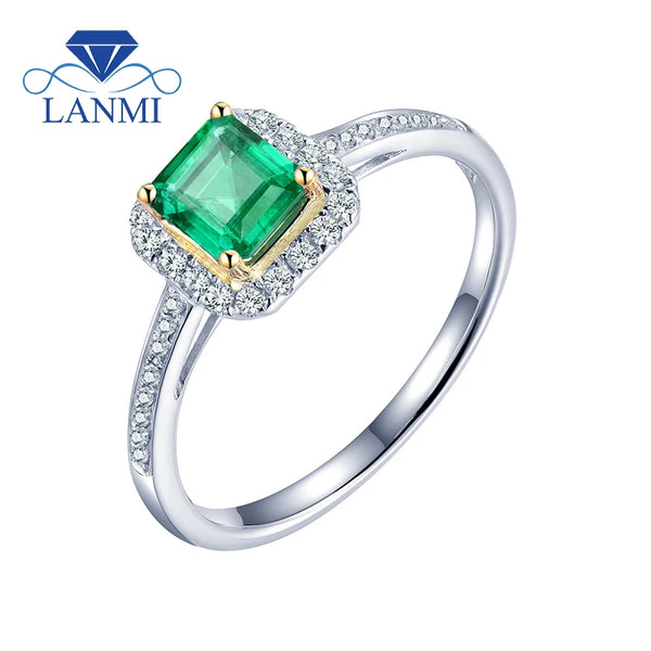 18K White Gold Emerald Cut Emerald Ring for Women