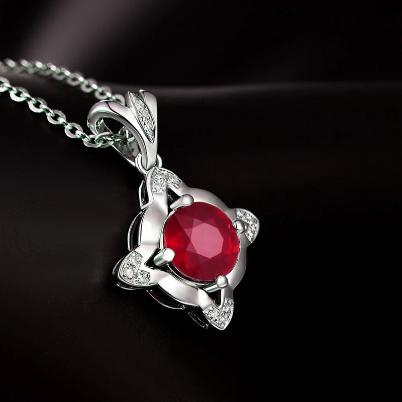 14K White Gold Ruby Flower Pendant for Girlfriend