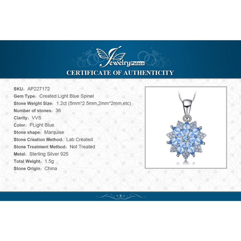 925 Sterling Silver Blue Spinel Pendant Necklace for Woman