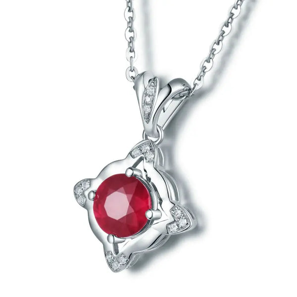 14K White Gold Ruby Flower Pendant for Girlfriend