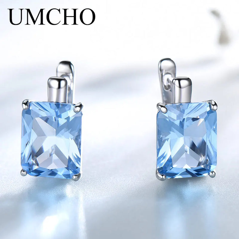 925 Sterling Silver Sky Blue Topaz Clip-On Earrings for Women