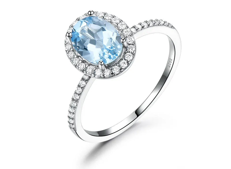 925 Sterling Silver Sky Blue Topaz Oval Ring for Women