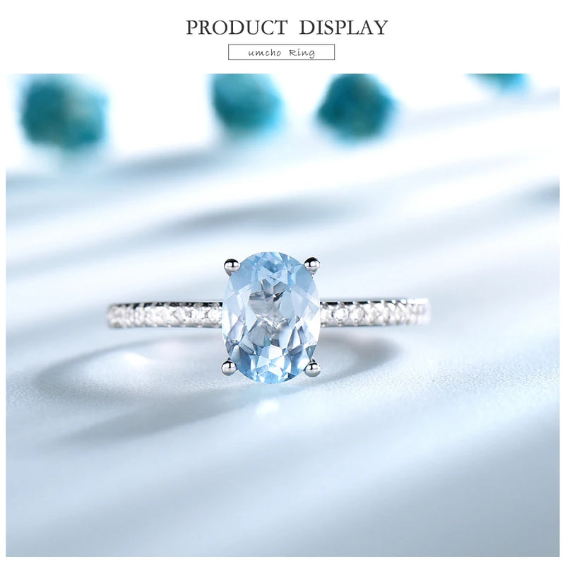 Sterling Silver Sky Blue Topaz Solitaire Ring for Women