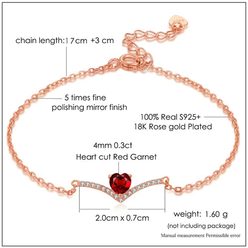 Sterling Silver Garnet Charm Bracelet