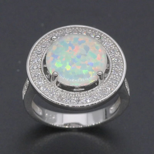 925 Sterling Silver Fire Opal Gem Ring for Unisex