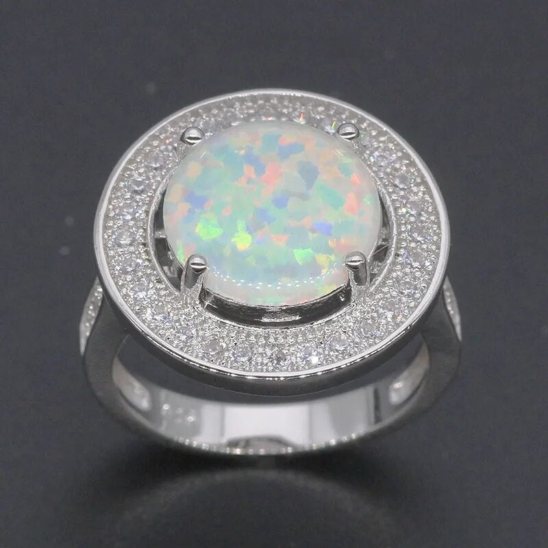 925 Sterling Silver Fire Opal Gem Ring for Unisex