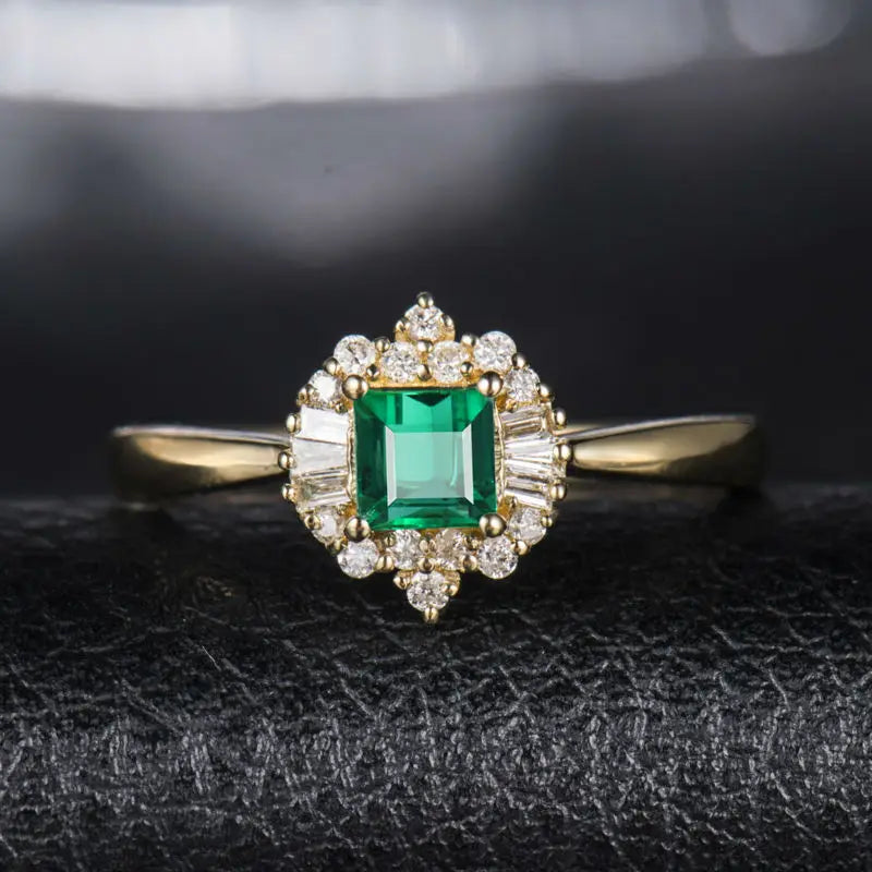 14kt Yellow Gold Emerald and Diamond Engagement Ring for Her