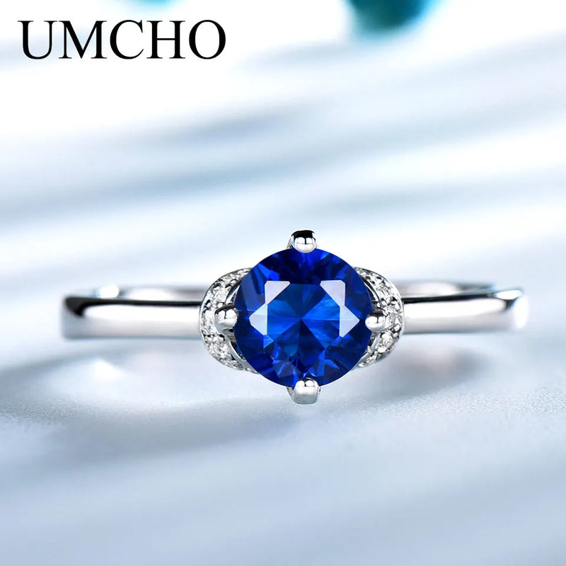 925 Sterling Silver Blue Sapphire Halo Ring for Women