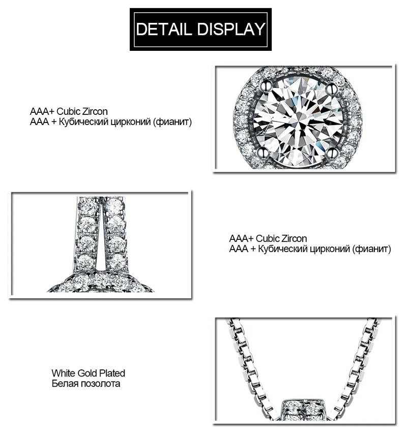 925 Sterling Silver Cubic Zircon Pendant Necklace for Female