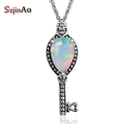 925 Sterling Silver Opal Pendant Key Shape for Women