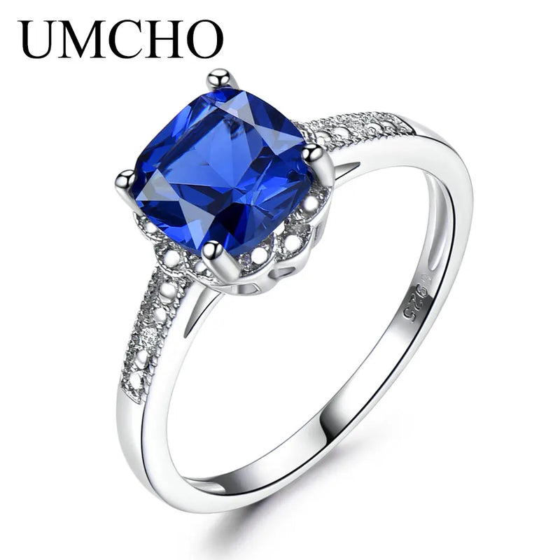 Sterling Silver Nano Sapphire Cushion Ring Women's