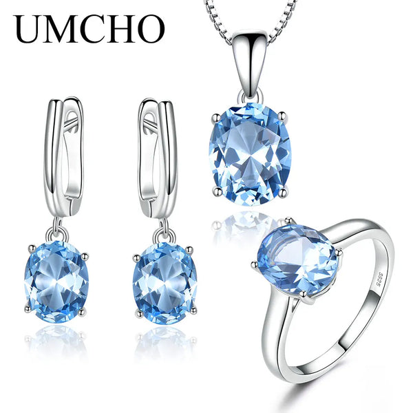 925 Sterling Silver Sky Blue Topaz Wedding Jewelry Set for Women