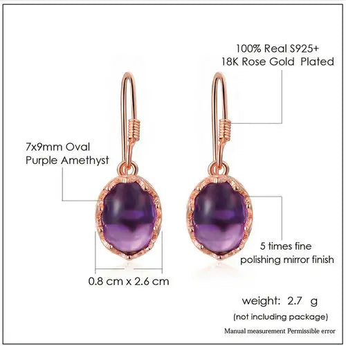 Sterling Silver 2.7ctw Oval Purple Amethyst Drop Earrings for Women