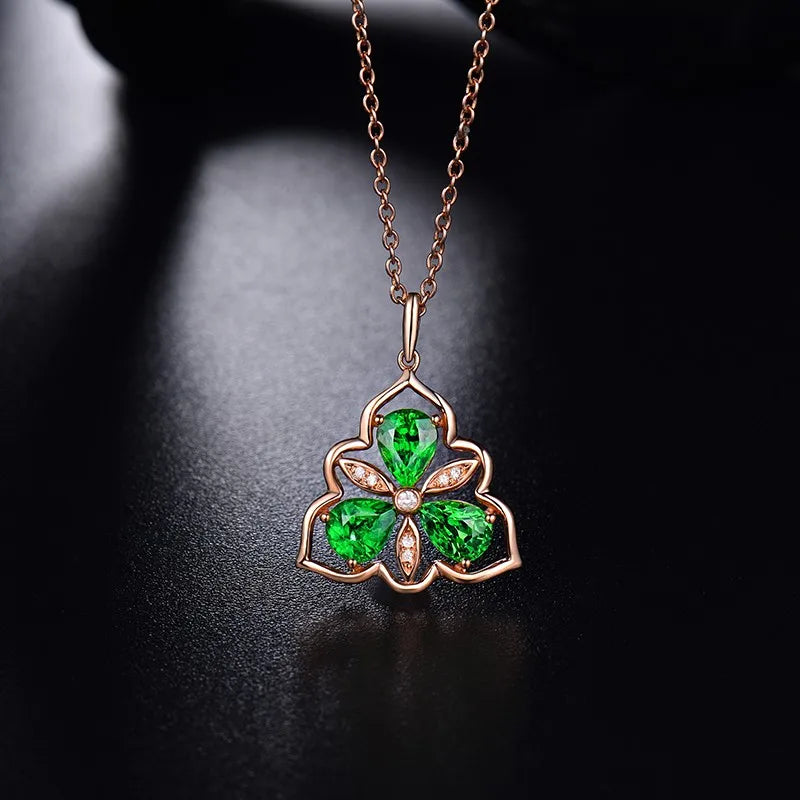 14kt Rose Gold Tsavorite Diamond Pendant Necklace for Women