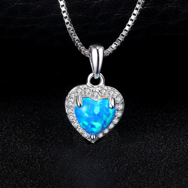 Sterling Silver Created Blue Opal Heart Pendant Necklace for Women