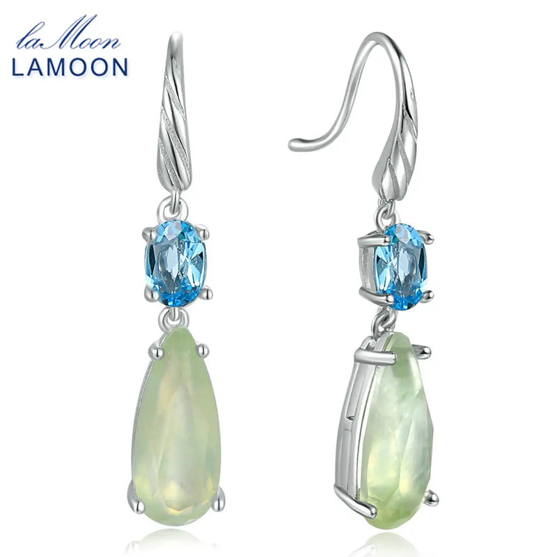 Sterling Silver Prehnite and Blue Topaz TearDrop Earrings for Women