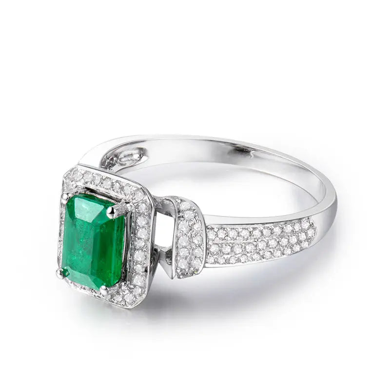 14k White Gold 1.25ct Emerald and Diamond Wedding Ring for Women