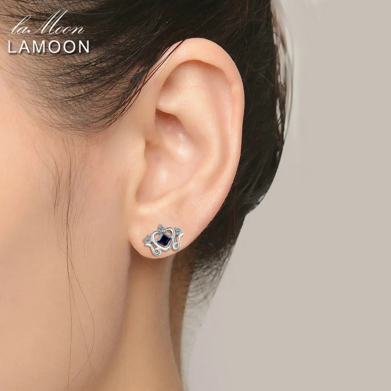 925 Sterling Silver Princess 0.2ctw Cut Sapphire Stud Earrings for Women