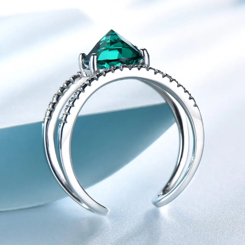 925 Sterling Silver Green Emerald Ring For Women