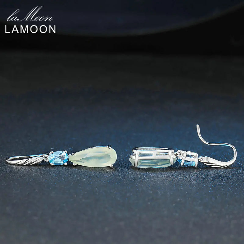 Sterling Silver Prehnite and Blue Topaz TearDrop Earrings for Women