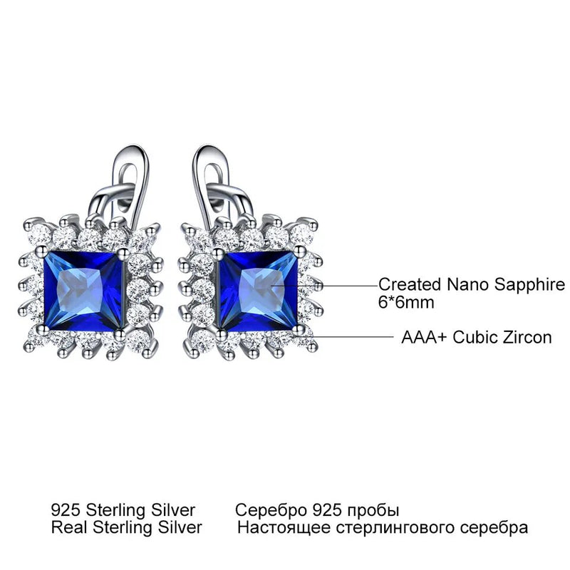 925 Sterling Silver Simulated Blue Sapphire Clip Earrings for Women