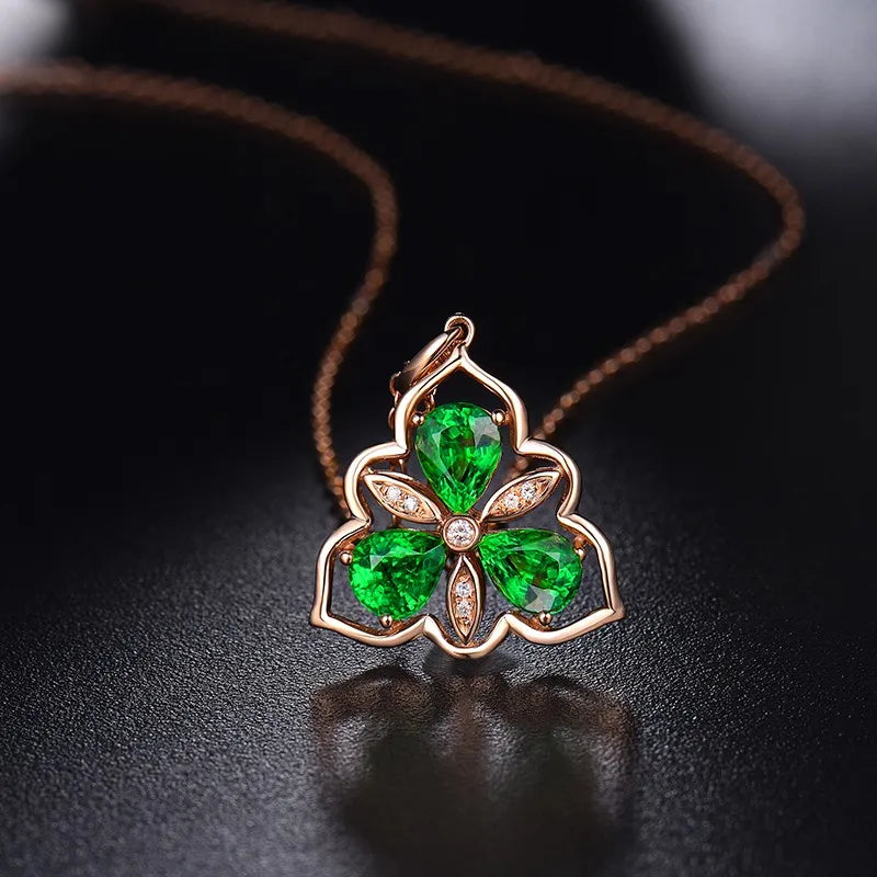 14kt Rose Gold Tsavorite Diamond Pendant Necklace for Women