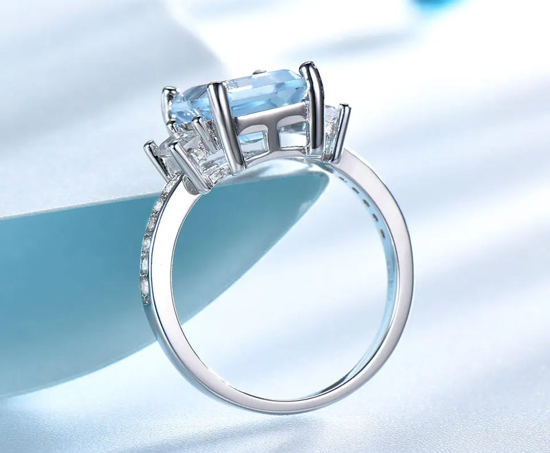 Sterling Silver Sky Blue Topaz Ring and Earrings Set for Women