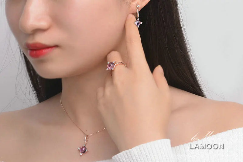 925 Sterling Silver Rose Gold Amethyst Jewelry Set for Women