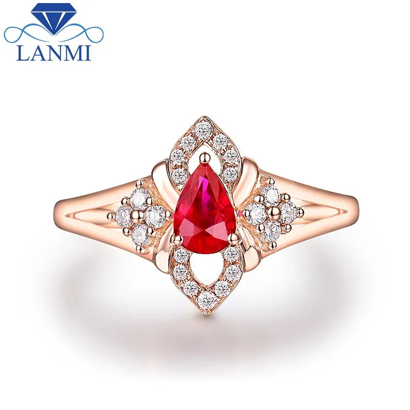 14K Rose Gold Ruby Diamond Ring for Women