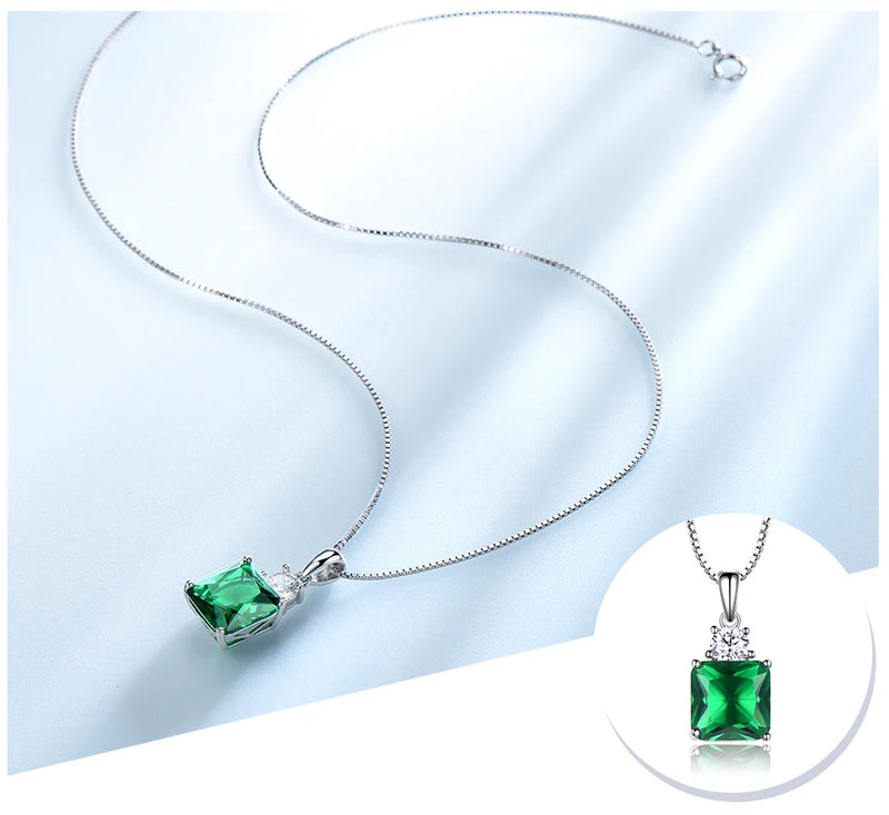 925 Sterling Silver Nano Emerald Cushion Necklace