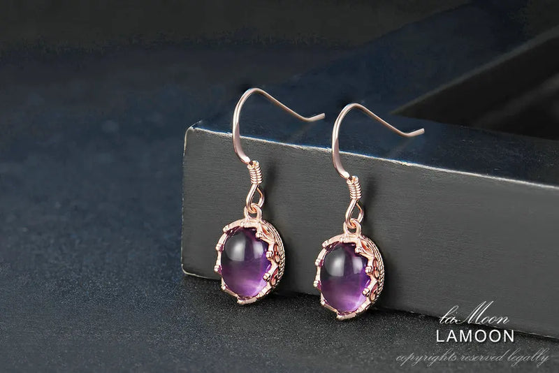 Sterling Silver 2.7ctw Oval Purple Amethyst Drop Earrings for Women