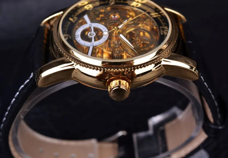 Gold Classic Hollow Engraved Skeleton Automatic Watch for Men