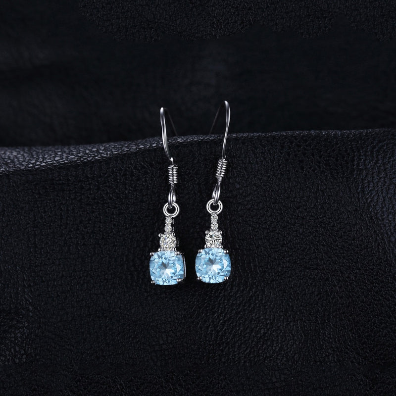 925 Sterling Silver Sky Blue Topaz Drop Earrings for Woman