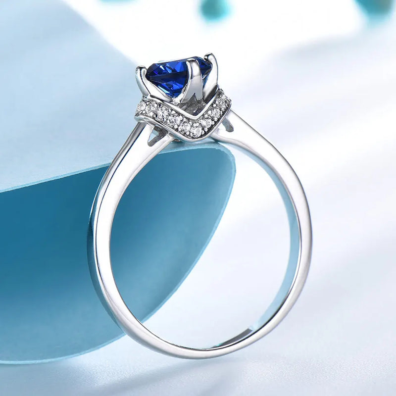 925 Sterling Silver Blue Sapphire Halo Ring for Women