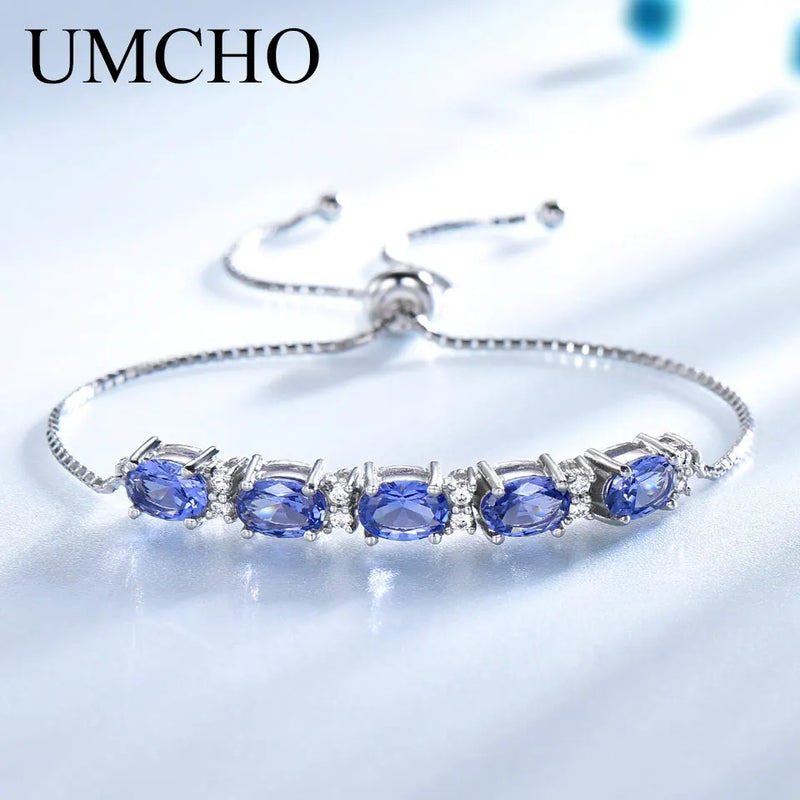 Sterling Silver Nano Tanzanite Oval Bangle Bracelets for Women