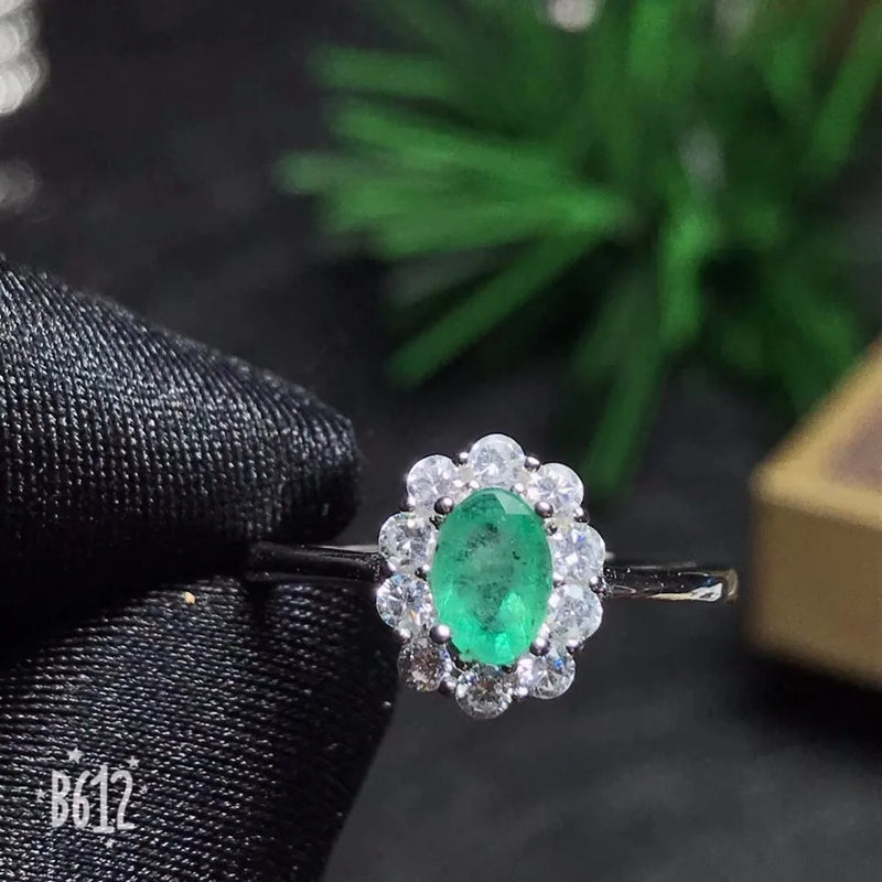 925 Silver Natural Emerald Ring, size can be customized