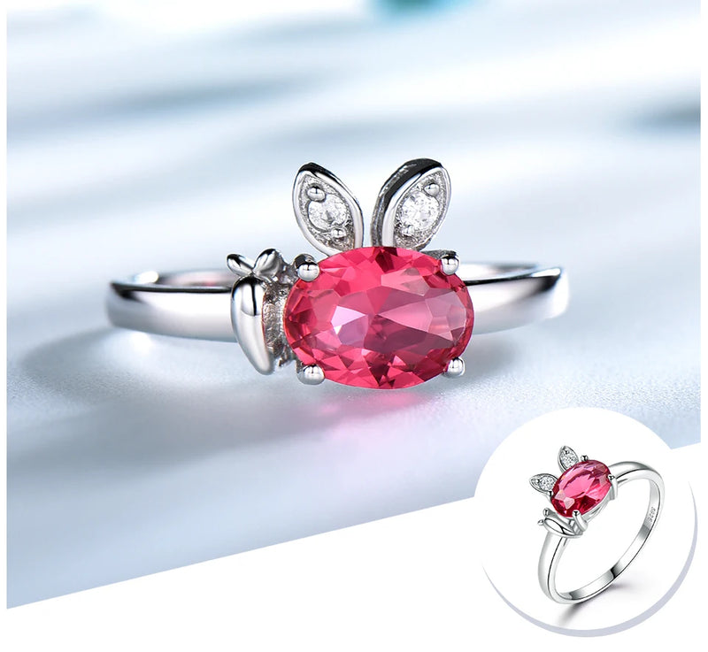 Sterling Silver 0.60ctw Nano Ruby Ring Rabbit Design, for Women