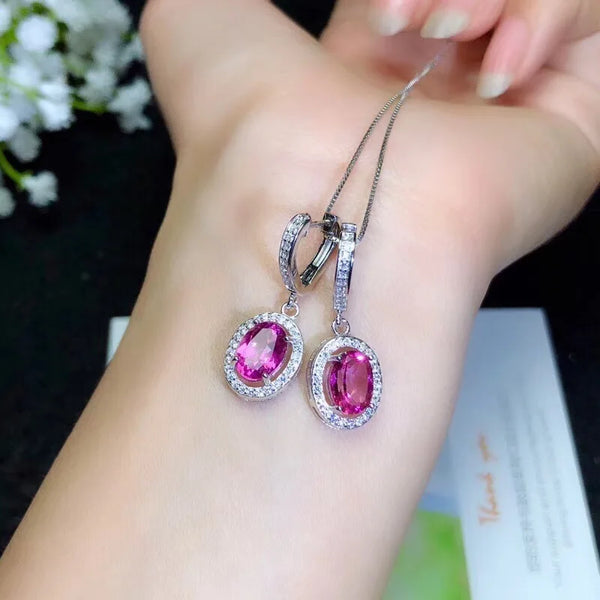 925 Silver Pink Topaz Earrings, Simple Style, Classic Atmosphere