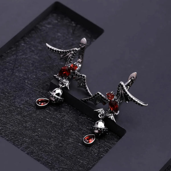 925 Sterling Silver Natural Garnet Bat Drop Earrings for Women