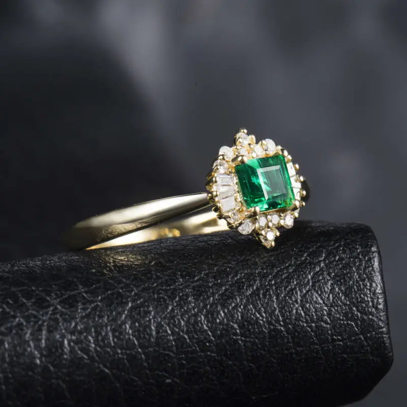 14kt Yellow Gold Emerald and Diamond Engagement Ring for Her