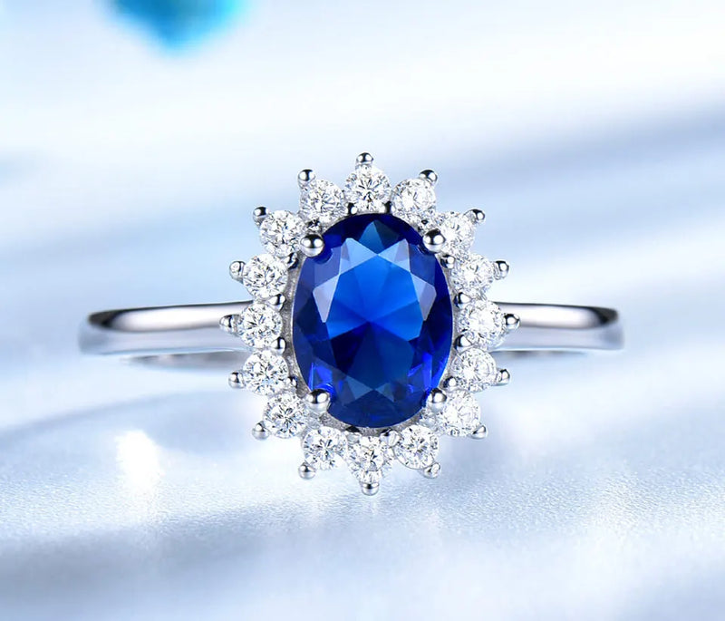 925 Sterling Silver Blue Sapphire Engagement Ring for Women