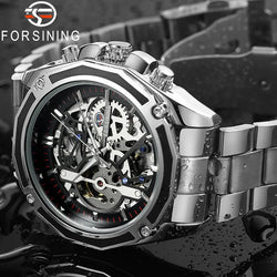 Stainless Steel Skeleton Automatic Mechanical Watch for Men