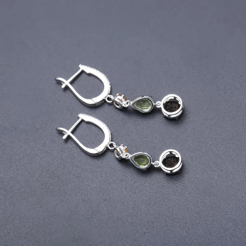 925 Sterling Silver Citrine Peridot Smoky Quartz Drop Earrings For Women