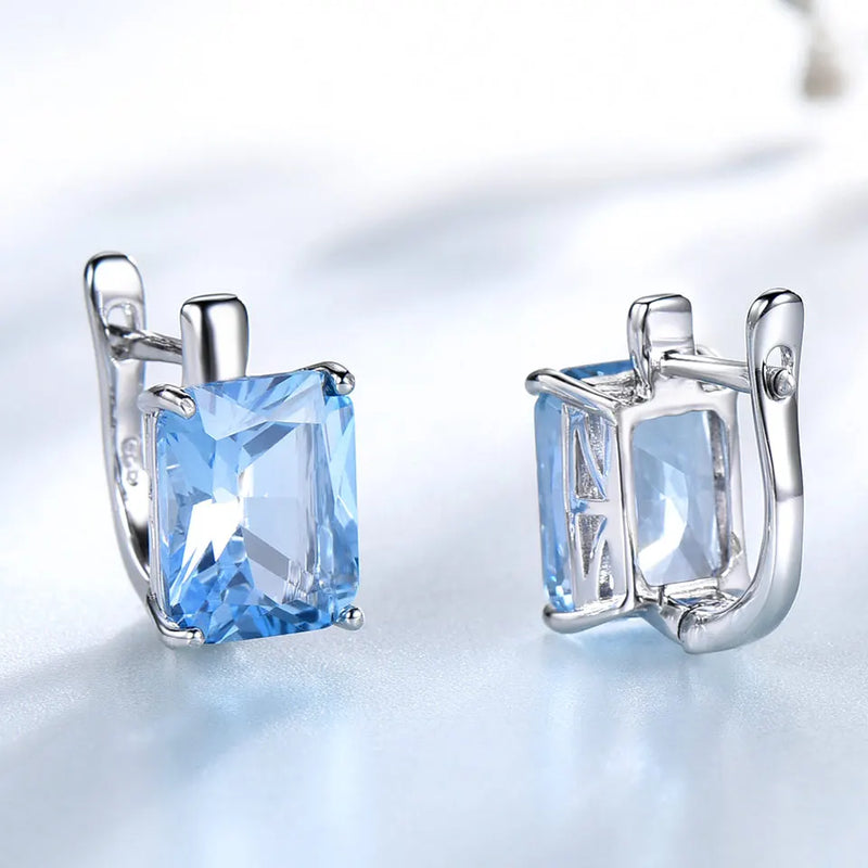 925 Sterling Silver Sky Blue Topaz Clip-On Earrings for Women