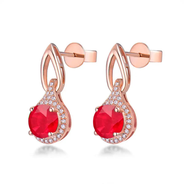 18K Rose Gold Ruby Earrings with Diamond Accents for Women