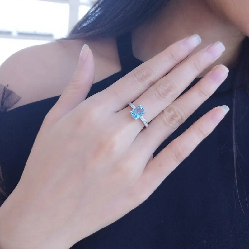 925 Sterling Silver Sky Blue Topaz Solitaire Ring for Women